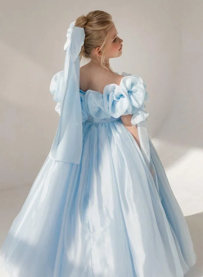 تايك تو Girls Sky Blue Ruched Details A-Line Maxi Dress