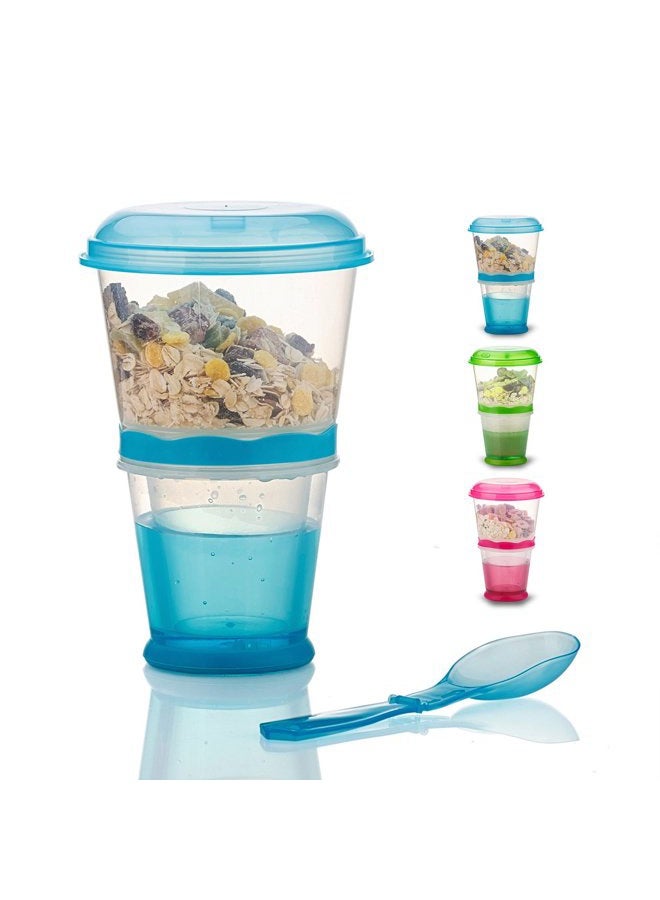Pogah Cereal On The Go, Cup Container Breakfast Drink Milk Cups Portable Yogurt and Travel To-Go Food Containers Storage With Spoon(Blue) - Image 1