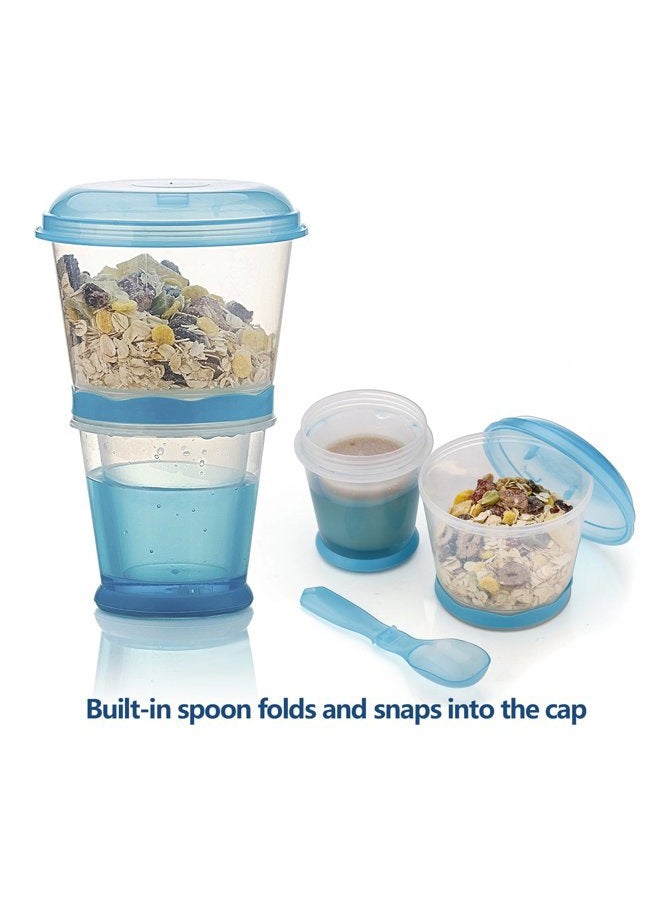 Pogah Cereal On The Go, Cup Container Breakfast Drink Milk Cups Portable Yogurt and Travel To-Go Food Containers Storage With Spoon(Blue) - Image 2