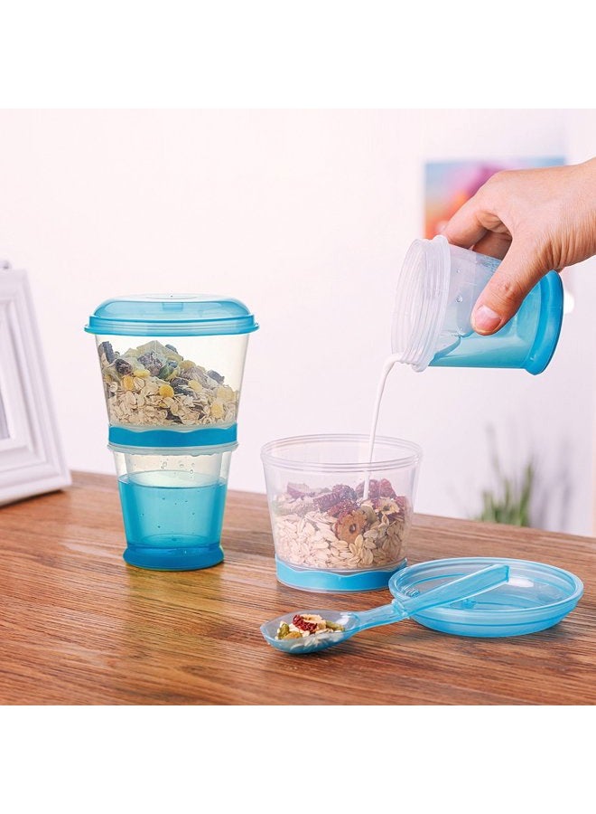Pogah Cereal On The Go, Cup Container Breakfast Drink Milk Cups Portable Yogurt and Travel To-Go Food Containers Storage With Spoon(Blue) - Image 3