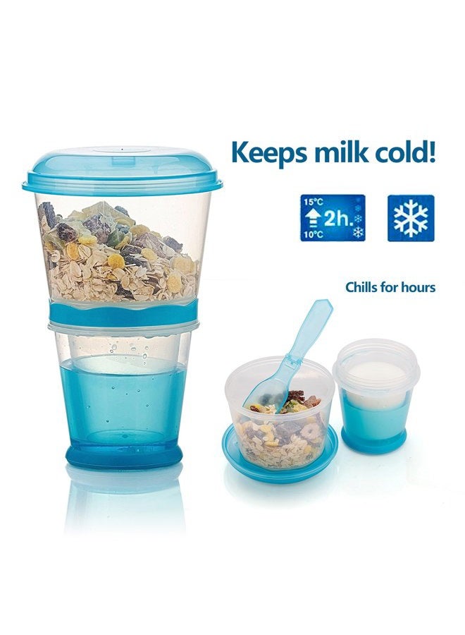 Pogah Cereal On The Go, Cup Container Breakfast Drink Milk Cups Portable Yogurt and Travel To-Go Food Containers Storage With Spoon(Blue) - Image 4
