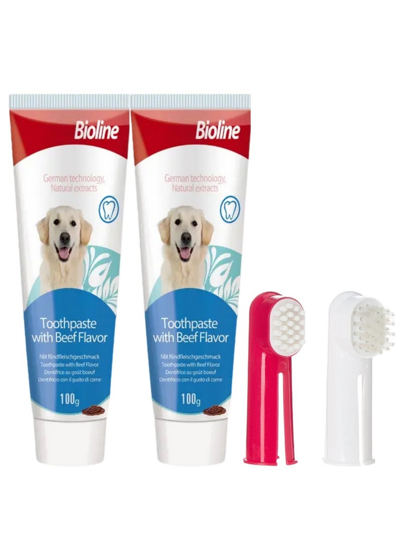 بايولاين معجون أسنان بيولاين ١٠٠ غرام [بنكهة لحم بقري] (عبوة من قطعتين) مع طقم فرشاة أسنان بإصبعين - Image 1