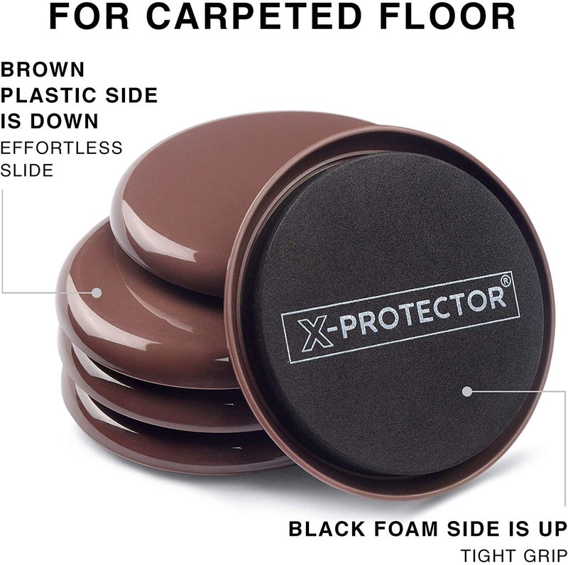 X-Protector Furniture Sliders for Carpet X-PROTECTOR - 8 PCS Best Heavy Moving Pads 4 3/4" - Sliders for Furniture. Move Your Furniture Easy with Reusable Furniture Movers Sliders for Carpets! - Image 4