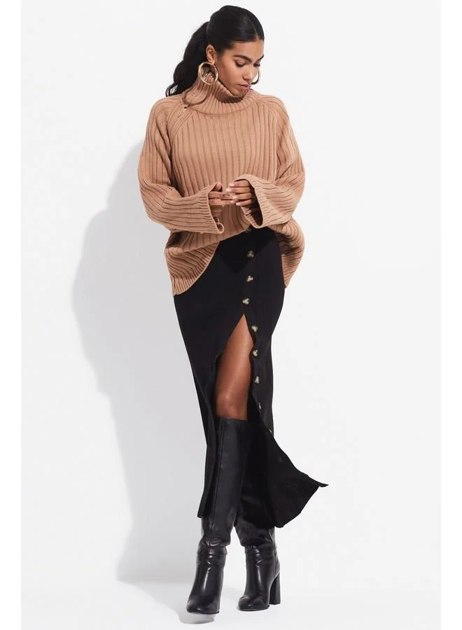 JUNE June Button Detailed Knitted Skirt Black