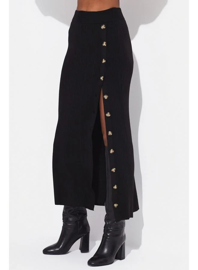 JUNE June Button Detailed Knitted Skirt Black