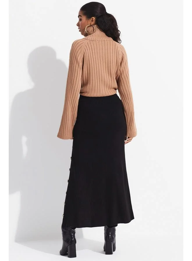 JUNE June Button Detailed Knitted Skirt Black