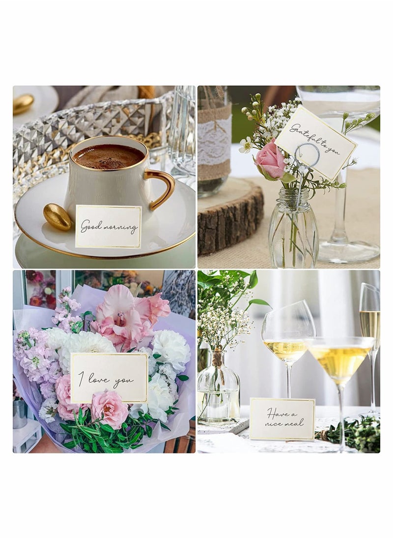 SYOSI - Premium Place Cards with Gold Foil Border, 100 Pcs Small Table Tent Cards, Escort Cards, Blank Fillable Banquet Seat Cards Name Card Placecard for Wedding, Table, Dinner Parties, 2 x 3.5 Inches - Image 1