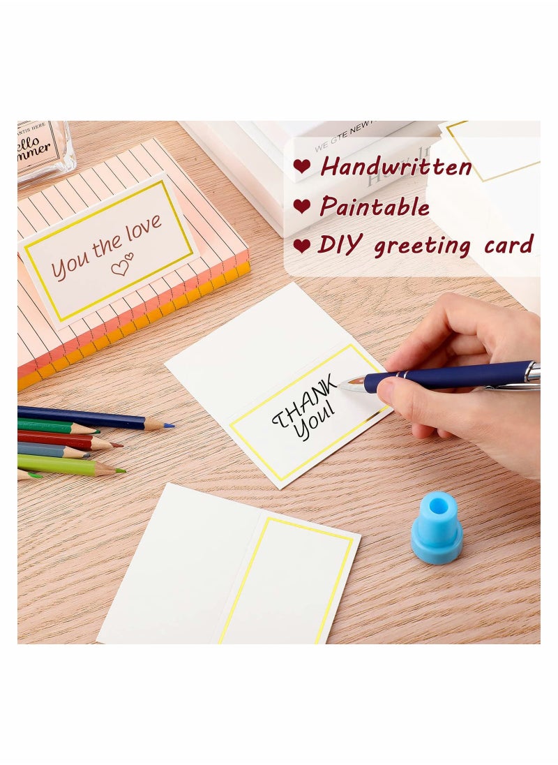 SYOSI - Premium Place Cards with Gold Foil Border, 100 Pcs Small Table Tent Cards, Escort Cards, Blank Fillable Banquet Seat Cards Name Card Placecard for Wedding, Table, Dinner Parties, 2 x 3.5 Inches - Image 1