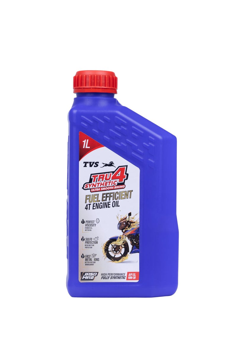 TVS TRU4 Synthetic Engine OIl 1 Ltr, 10W30, API SL and JASO MA2,HIGH PERFORMANCE FULLY SYNTHETIC FUEL EFFICIENT ENGINE OIL - Image 1