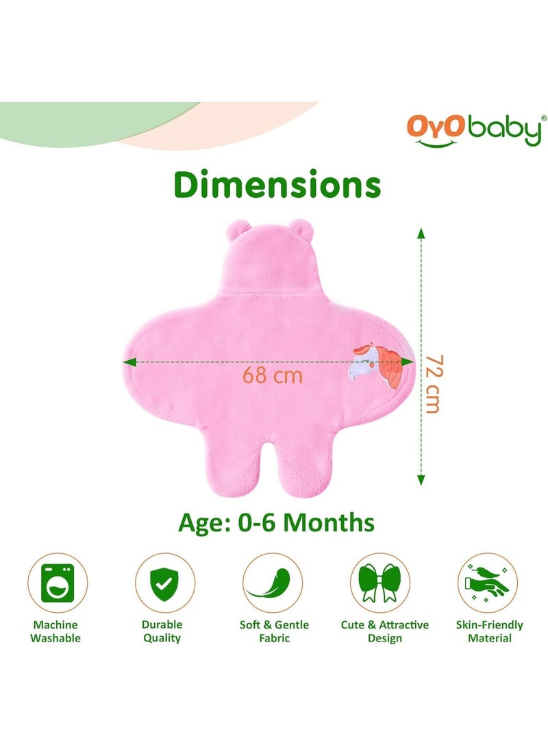 OYO BABY Newborn Combo Hooded Baby Blanket with Embroidery – Wearable Wrapper Sleeping Bag (0-6 Months, Pink & Blue, I Love DAD & MOM) - Image 5