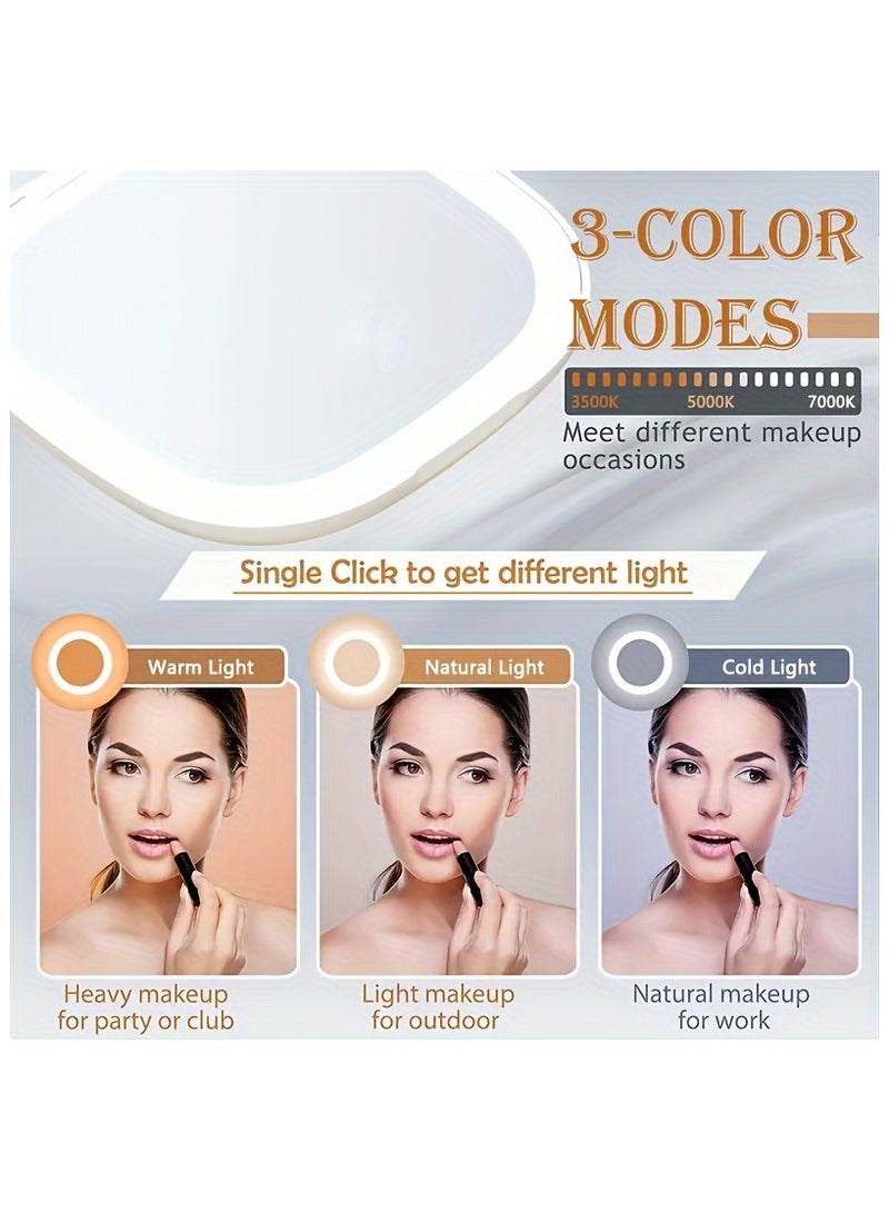 Generic Led Lighted Compact Mirror With 3X Magnification 3 Color Light Portable Mini Pocket Double Side Folding Makeup Vanity Mirror For Purses And Travel Office Gift - Image 4