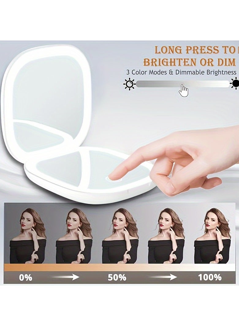 Generic Led Lighted Compact Mirror With 3X Magnification 3 Color Light Portable Mini Pocket Double Side Folding Makeup Vanity Mirror For Purses And Travel Office Gift - Image 3