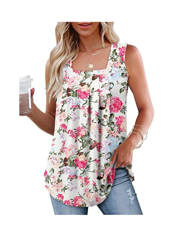 KUYING New Summer Sleeveless Square Neck Printed Tank Top T-shirt 