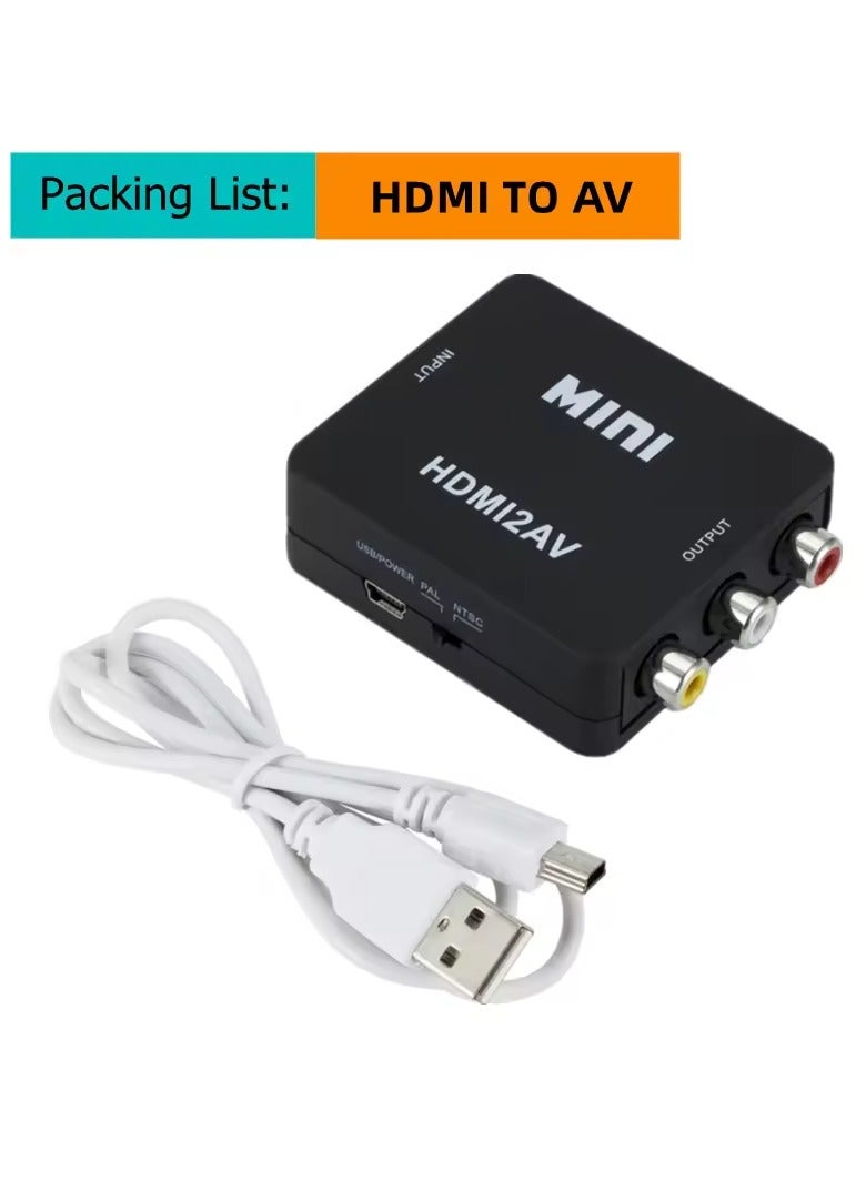 HDMI to AV/RCA Converter, 1080p 3RCA CVBs Composite Video Audio Adapter for TV/PS3/VHS/VCR/DVD/PC/Blu-Ray (Black)  - Image 1
