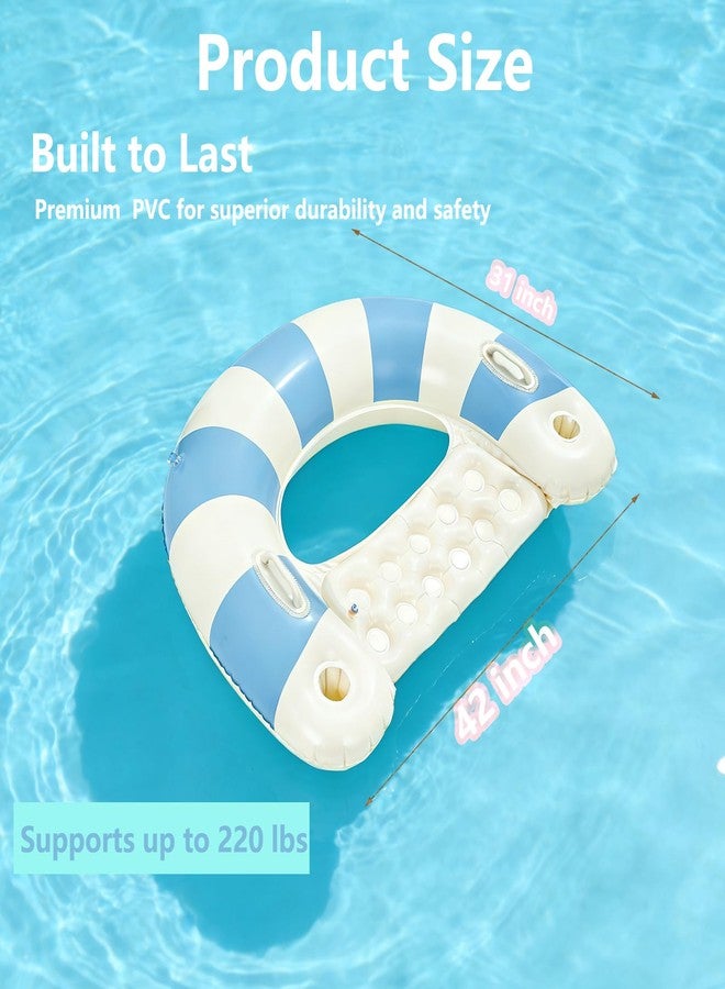 Baseo 2 Pack Pool Chairs with Cup Holders-Inflatable Pool Floats for Adult,Blow up Floats Chair,Striped Pool Float Chairs for Relaxing Summer Water Fun Swimming Party Supplies (Blue) - Image 2