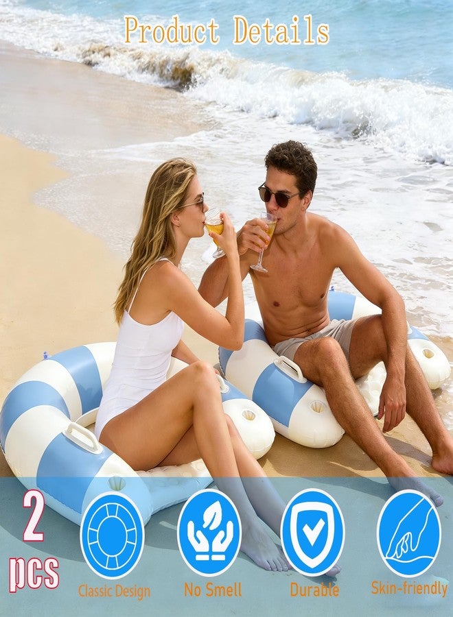 Baseo 2 Pack Pool Chairs with Cup Holders-Inflatable Pool Floats for Adult,Blow up Floats Chair,Striped Pool Float Chairs for Relaxing Summer Water Fun Swimming Party Supplies (Blue) - Image 4