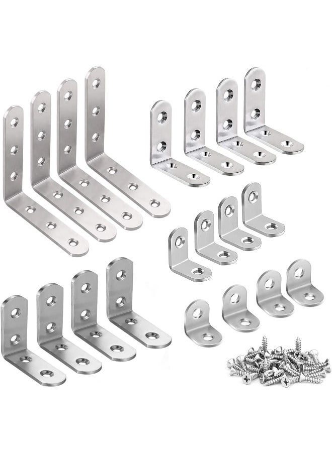 Rubik Corner Brace L Shaped Bracket, 20pcs Stainless Steel Corner Code Decorative Joint Right Angle Bracket for Shelf Supports Fixing Wood Furniture Chair Table Cabinet Bed with Screws (Multi Size)  - Image 1