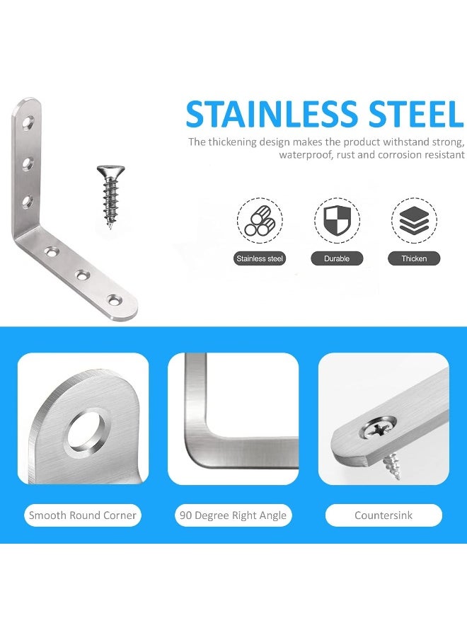 Rubik Corner Brace L Shaped Bracket, 20pcs Stainless Steel Corner Code Decorative Joint Right Angle Bracket for Shelf Supports Fixing Wood Furniture Chair Table Cabinet Bed with Screws (Multi Size)  - Image 3