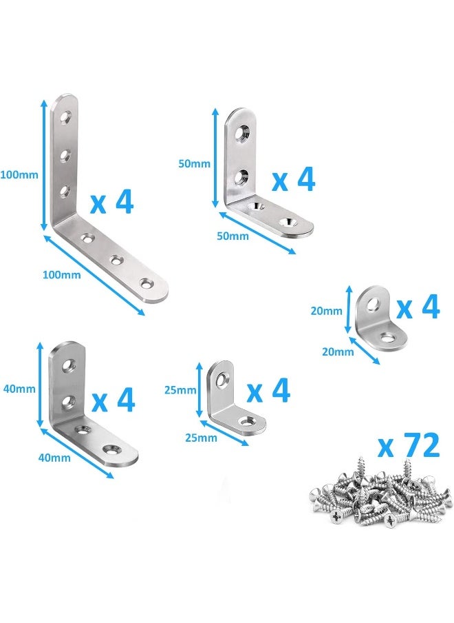 Rubik Corner Brace L Shaped Bracket, 20pcs Stainless Steel Corner Code Decorative Joint Right Angle Bracket for Shelf Supports Fixing Wood Furniture Chair Table Cabinet Bed with Screws (Multi Size)  - Image 2