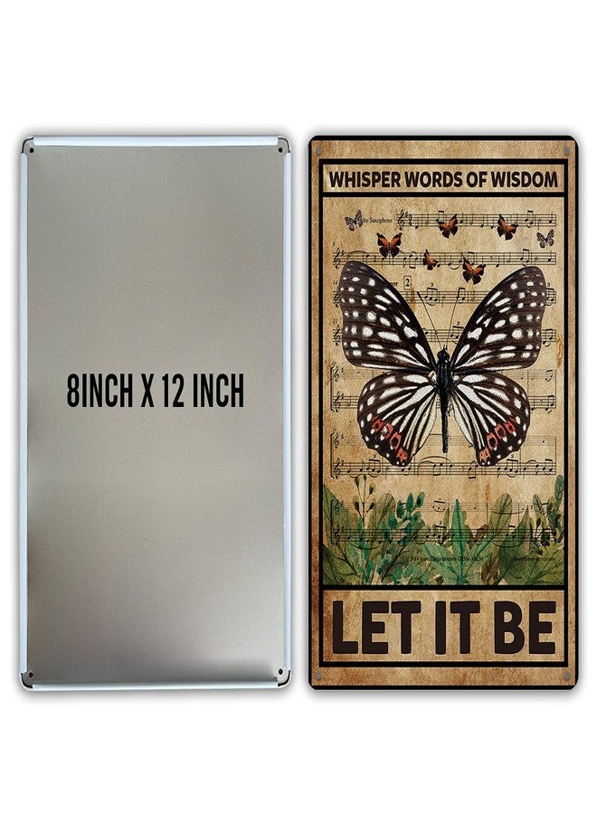 QIONGQI لوحة معدنية من تشيونغتشي، مستوحاة من أغنية البيتلز "Let It Be"، ديكور حائط بتصميم كلاسيكي، تحمل كلمات حكمة مزينة بالفراشات، مثالية لتزيين المنزل أو كهدية. - Image 2