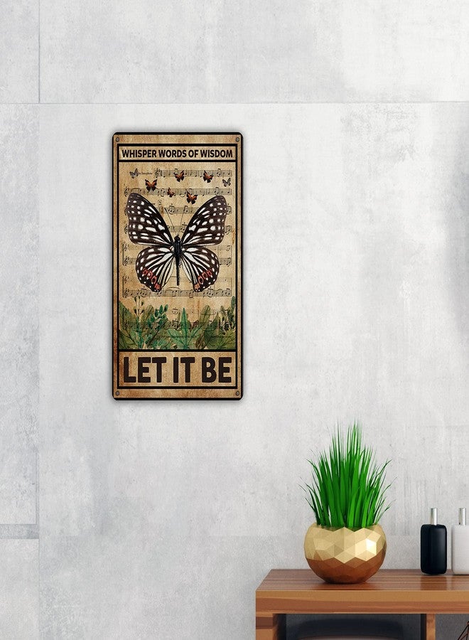 QIONGQI لوحة معدنية من تشيونغتشي، مستوحاة من أغنية البيتلز "Let It Be"، ديكور حائط بتصميم كلاسيكي، تحمل كلمات حكمة مزينة بالفراشات، مثالية لتزيين المنزل أو كهدية. - Image 4