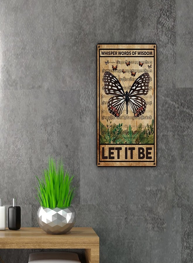 QIONGQI لوحة معدنية من تشيونغتشي، مستوحاة من أغنية البيتلز "Let It Be"، ديكور حائط بتصميم كلاسيكي، تحمل كلمات حكمة مزينة بالفراشات، مثالية لتزيين المنزل أو كهدية. - Image 3
