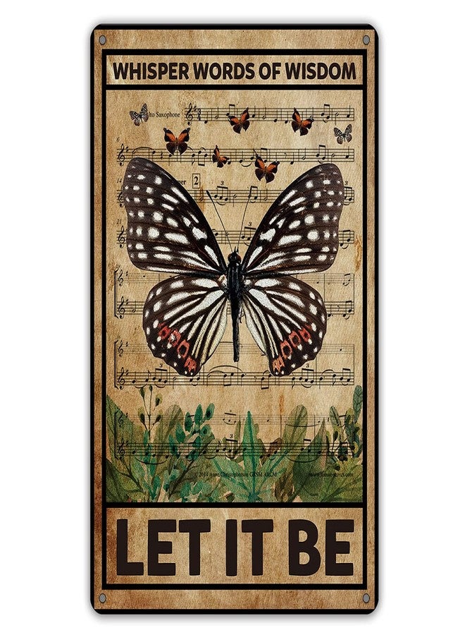 QIONGQI لوحة معدنية من تشيونغتشي، مستوحاة من أغنية البيتلز "Let It Be"، ديكور حائط بتصميم كلاسيكي، تحمل كلمات حكمة مزينة بالفراشات، مثالية لتزيين المنزل أو كهدية. - Image 1