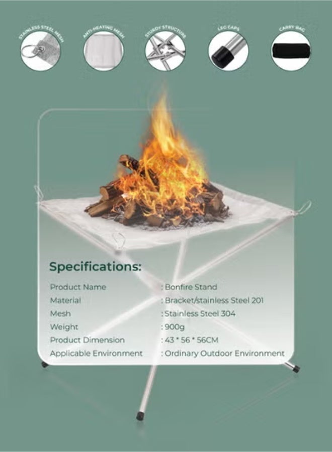 GREEN LION Portable Bonfire Stand / Lightweight & Foldable / Heavy Load Capacity / Stainless Steel Mesh / Fast Cooling / Carry Bag Included for Camping / Outdoor Use / Bonfire Safety - Silver - Image 4