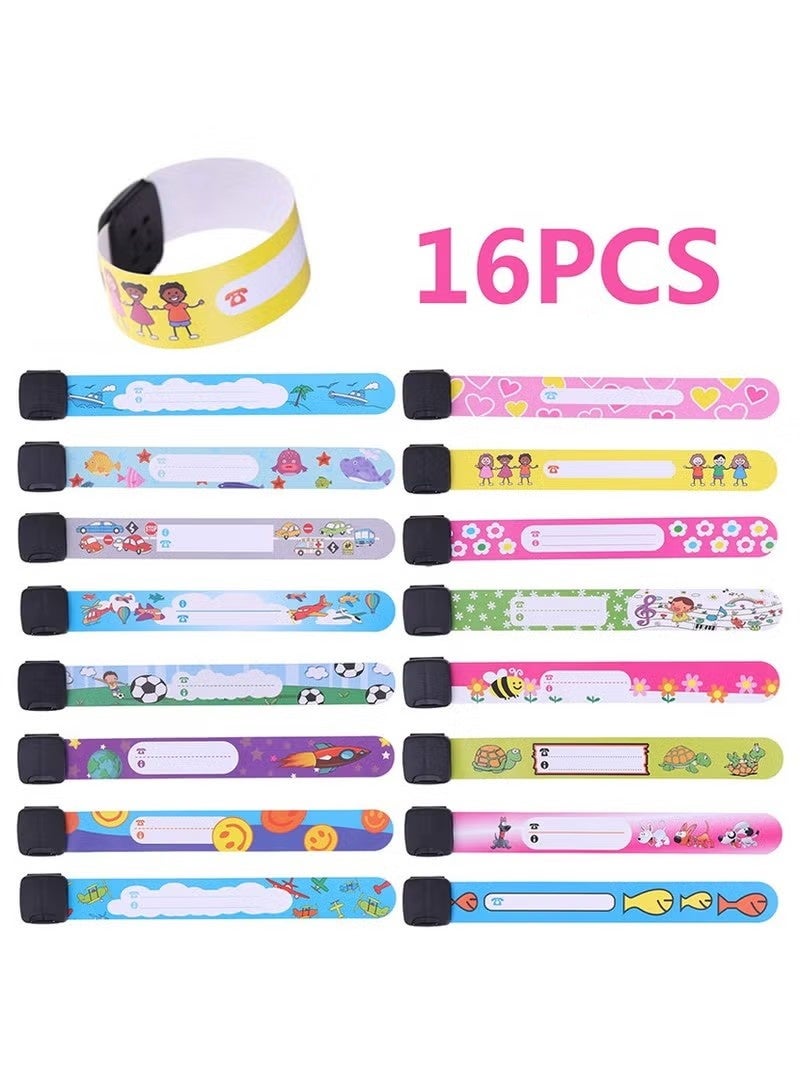 Children Safety ID Wristband Reusable Identification Bracelets Waterproof ID Band Safety Wristband for Boys and Girls Outdoor Activities Anti-Lost Identification Bracelet Information Band (16 Pcs) - Image 1