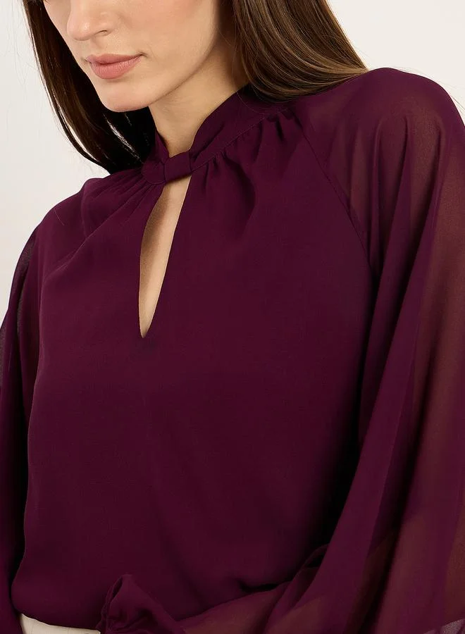 Femmella Femmella Burgundy Solid Chiffon Blouse