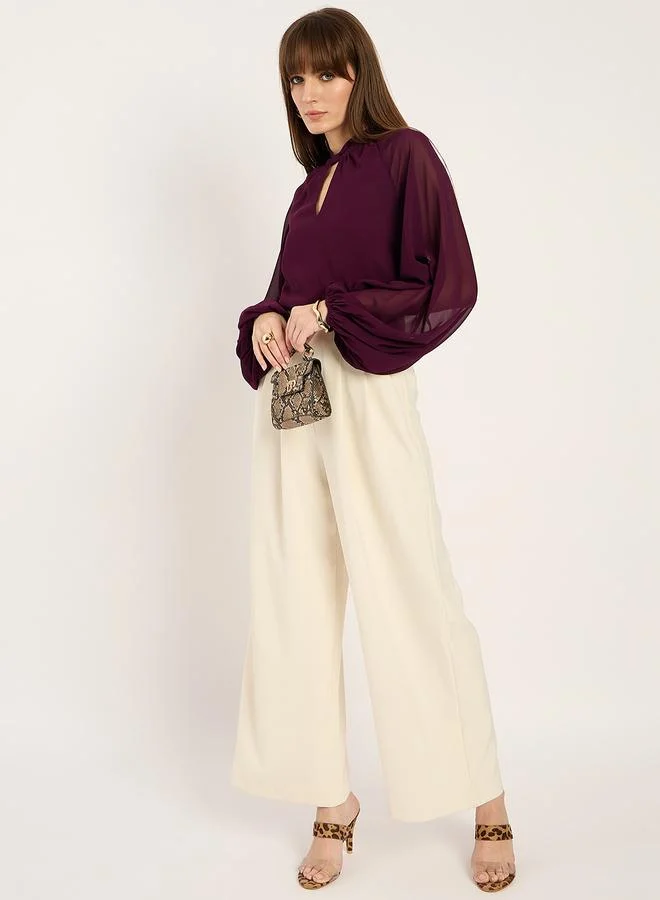 Femmella Femmella Burgundy Solid Chiffon Blouse