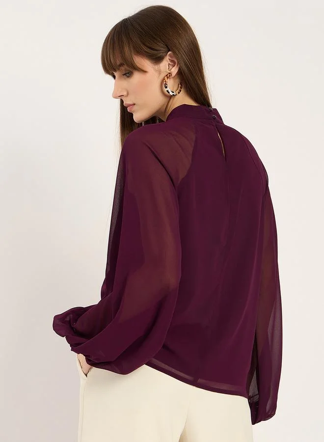 Femmella Femmella Burgundy Solid Chiffon Blouse