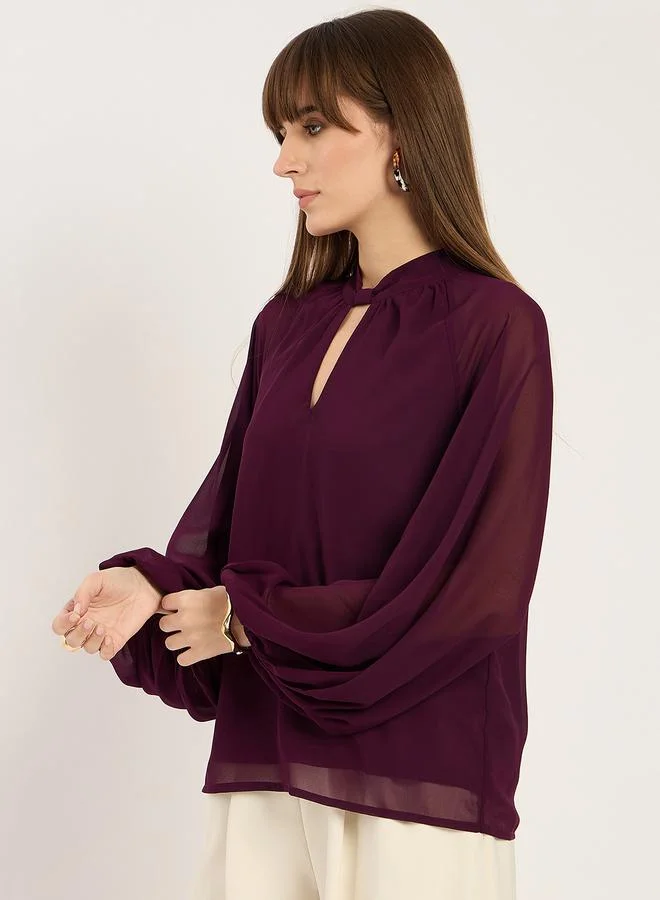 Femmella Femmella Burgundy Solid Chiffon Blouse