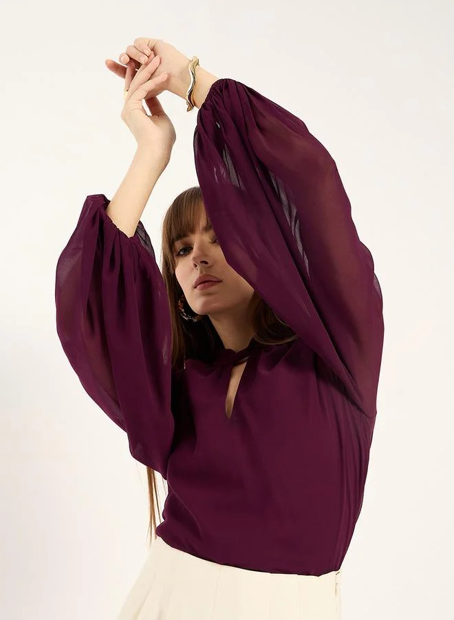 Femmella Femmella Burgundy Solid Chiffon Blouse