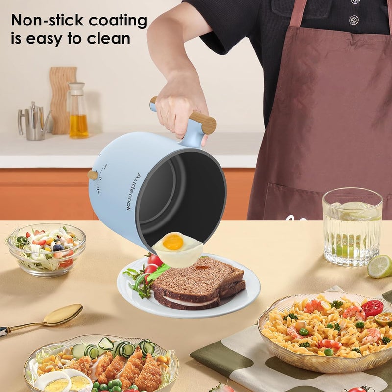 Audecook قدر كهربائي أوديكوك مع مبخرة، سعة 1.8 لتر، محمول، صغير للسفر، مقلاة كهربائية متعددة الوظائف غير لاصقة للقلي/الطبخ/البخار، مثالية لنودلز الرامن/المعكرونة/البيض/الحساء/الشوفان (أزرق) - Image 4