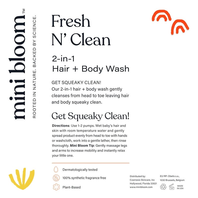 Mini Bloom Fresh N Clean 2in1 Hair  Body Wash  Shampoo SulfateFree  Baby  Kid Safe  Gently Cleanses Head to Toe wAloe leaf Chamomile extract Lavender  Botanicals 166 oz - Image 5