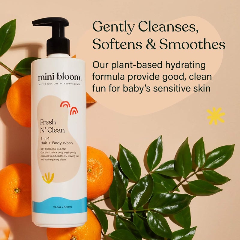 Mini Bloom Fresh N Clean 2in1 Hair  Body Wash  Shampoo SulfateFree  Baby  Kid Safe  Gently Cleanses Head to Toe wAloe leaf Chamomile extract Lavender  Botanicals 166 oz - Image 2