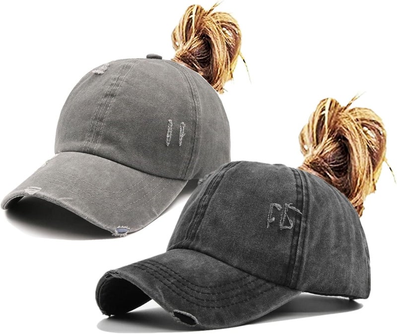 ProMindFun Womens Pony Hat High Ponytail Baseball Cap Girls Messy Bun Caps Camouflage Trucker Bad Hair Day Adjustable Dad Hat - Image 1