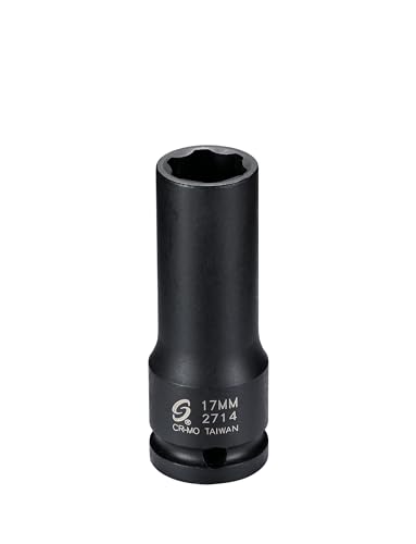 SUNEX Tools 1/2 in. Drive 17mm 6-Point Thin Wall Impact Socket for Mercedes Benz, 1985 and later Ford F250 and F350 trucks with floating rear axle, CR-MO Steel, Model 2714 - Image 4