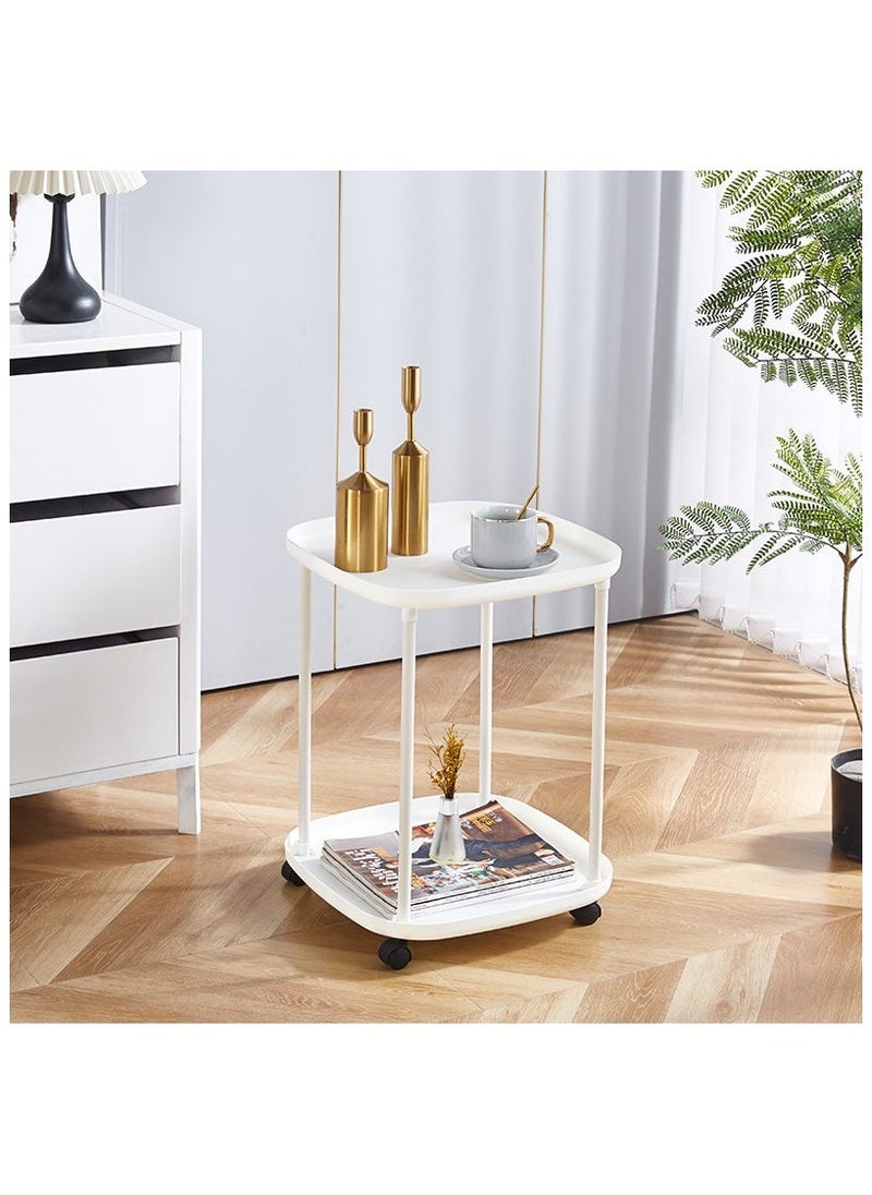 Hihonor Side Table with Wheels, End Table Living Room Plastic Mobile Sofa Side Table Small Night Stand Bedroom, White - Image 2