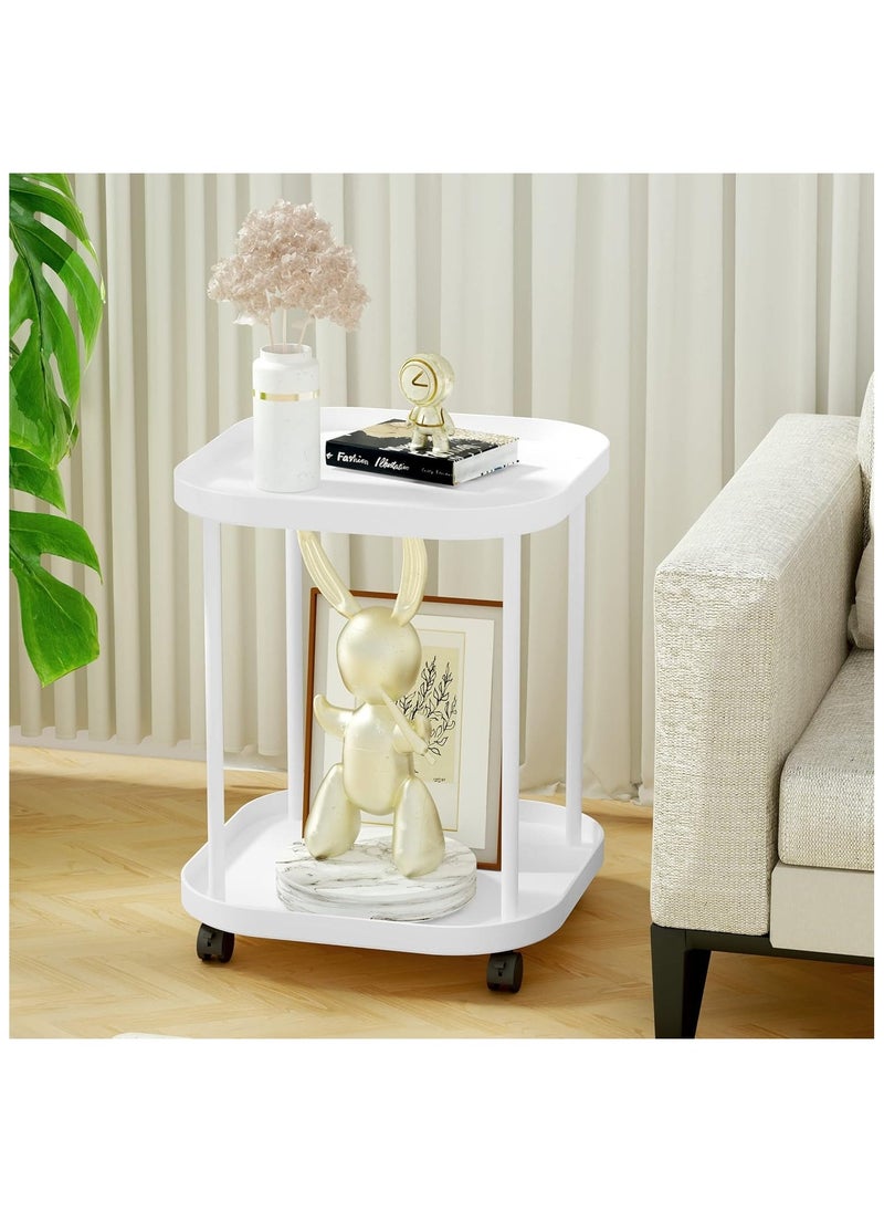 Hihonor Side Table with Wheels, End Table Living Room Plastic Mobile Sofa Side Table Small Night Stand Bedroom, White - Image 3