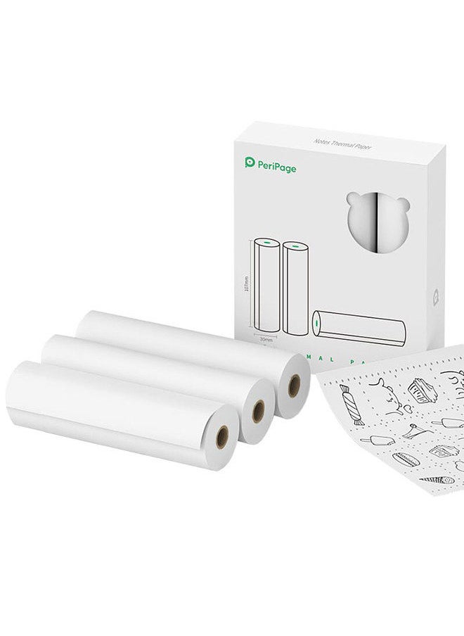 PeriPage 107 x 30mm Notes Thermal Paper Roll BPA-Free Non-adhesive Receipt Printing Paper Waterproof Oil-proof Friction-proof forA9 Max/A9s Max Mini Wireless BT Thermal Mobile Printer, 3 Rolls  - Image 1