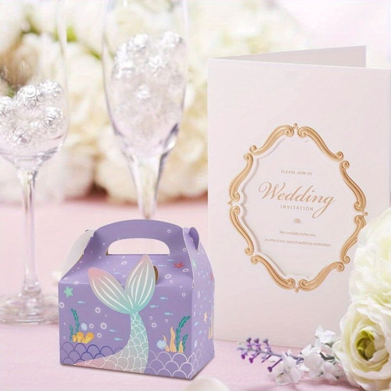 Purple A Mermaid Themed Candy Box Set 10 Pcs For Gift Wrapping Cookies Treats - Image 2