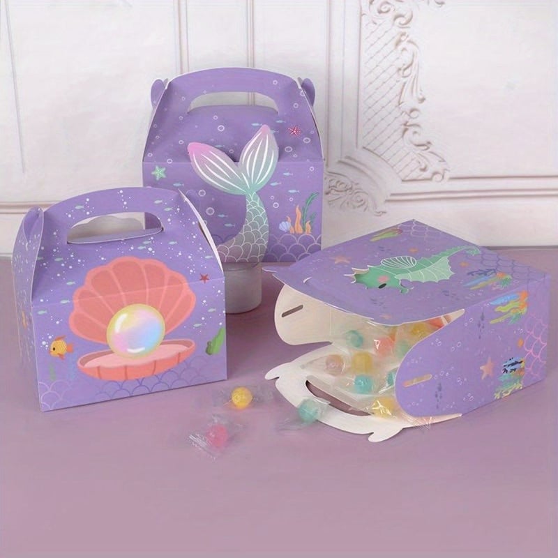 Purple A Mermaid Themed Candy Box Set 10 Pcs For Gift Wrapping Cookies Treats - Image 1