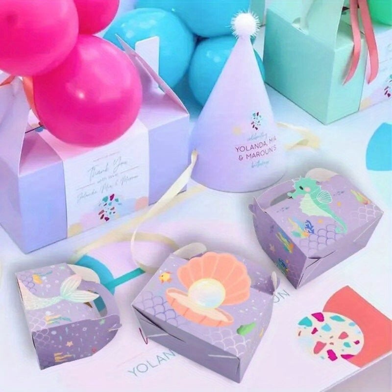 Purple A Mermaid Themed Candy Box Set 10 Pcs For Gift Wrapping Cookies Treats - Image 4