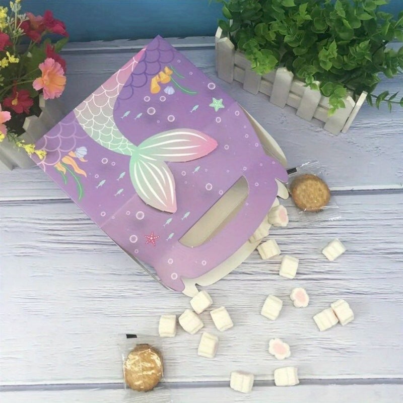 Purple A Mermaid Themed Candy Box Set 10 Pcs For Gift Wrapping Cookies Treats - Image 3