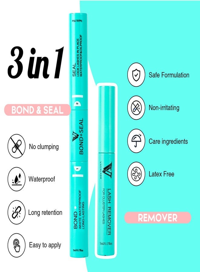VAVALASH 3 in 1 Lash Bond and Seal Clusters Glue Remover, Waterproof Cluster Lash Extension for DIY Strong Hold Individual (Black) - Image 2