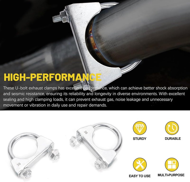 Mardatt 2Pcs 1-1/2"(38mm) Exhaust U Clamp, Muffler U-Bolt Clamps, U Bolt Saddle Exhaust Clamp, U Bolt Muffler Tip Exhaust Hook Exhaust Clip U Bolt Clamp for Exhaust System - Image 4