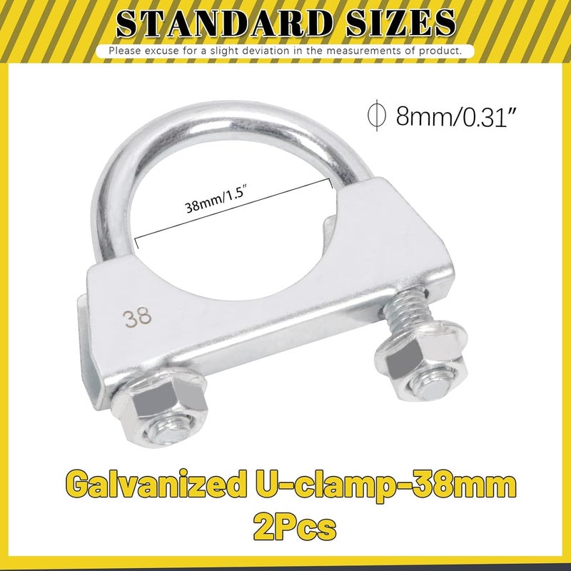 Mardatt 2Pcs 1-1/2"(38mm) Exhaust U Clamp, Muffler U-Bolt Clamps, U Bolt Saddle Exhaust Clamp, U Bolt Muffler Tip Exhaust Hook Exhaust Clip U Bolt Clamp for Exhaust System - Image 2