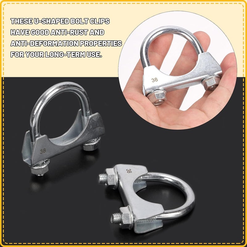 Mardatt 2Pcs 1-1/2"(38mm) Exhaust U Clamp, Muffler U-Bolt Clamps, U Bolt Saddle Exhaust Clamp, U Bolt Muffler Tip Exhaust Hook Exhaust Clip U Bolt Clamp for Exhaust System - Image 5